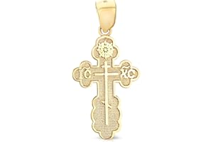 Ioka - 14K Yellow Gold St. Olga Greek Orthodox Baptismal Cross Religious Charm Medium Pendant For Necklace or Chain