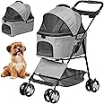 ZENY Pet Stroller, 3 in1 Foldable Dog Cat Jogger Stroller with 4 Wheels, Detachable Basket and Cup Holder, Travel Folding Carrier for Small/Medium Pet