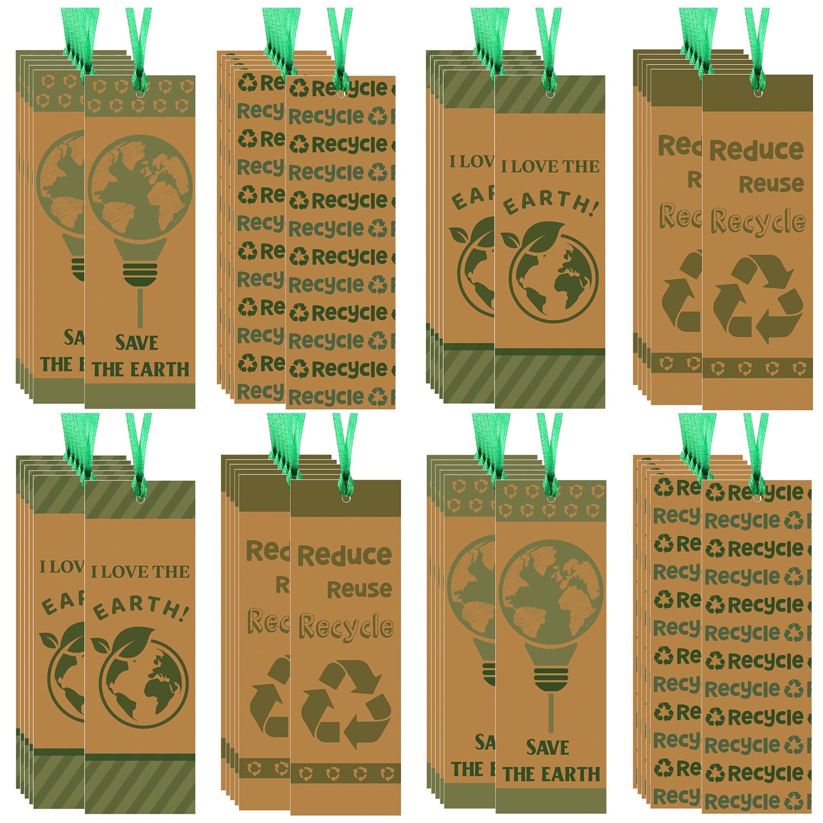 Photo 1 of ReliThick 200 Pcs Earth Day Bookmarks Bulk with Ribbon Recycle Activity Environmental Protection Bookmarks Earth Day Educational Supplies Hang Gift Tags for Kids Earth Day Gifts