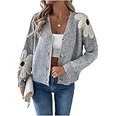 SHENHE Women's Flora V Neck Button Down Cardigan Drop Shoulder Elegant Flower Sweater Outerwear