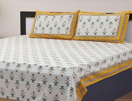 Vihaan Fab India Double Bedsheet Pure Cotton Rajasthani Print/Jaipuri Printed with 2 Pillow Covers,Size-(90 x 108 Inch) |Multicolor