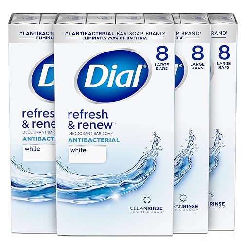 Dial Antibacterial Bar Soap, Refresh & Renew, White, 4 oz, 32 Bars
