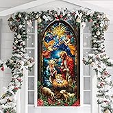 Tiamon Christmas Decoration Religious Door Cover Holy Nativity Xmas Photography Banner for Winter Church Outdoor Indoor Medieval Party Supplies