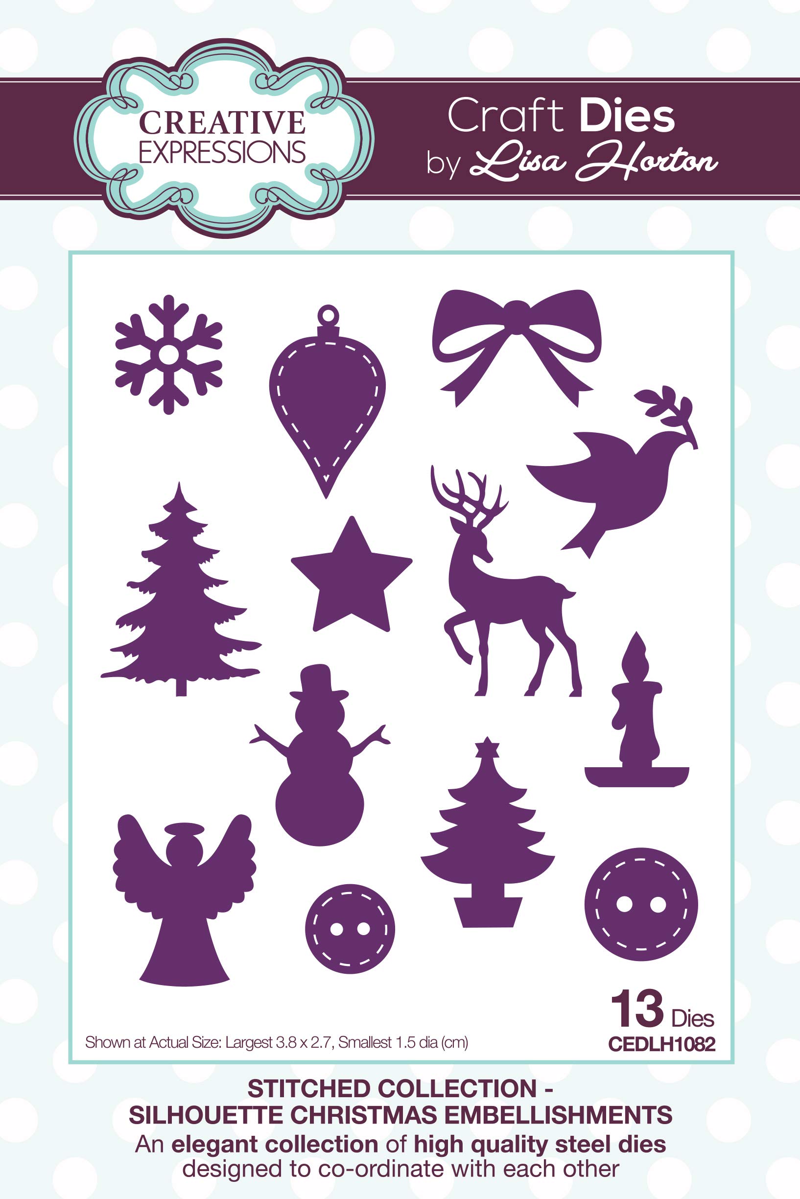 Creative Expressions Lisa Horton-Stitched Collection Silhouette Christmas Embellishments, Metal, 3.8 x 2.7 cm