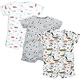 Minicoco 3-Pack 100% Cotton Baby Boy Rompers,0-24Months Short Sleeve Toddler Romper,Breathable Spring/Summer Clothes