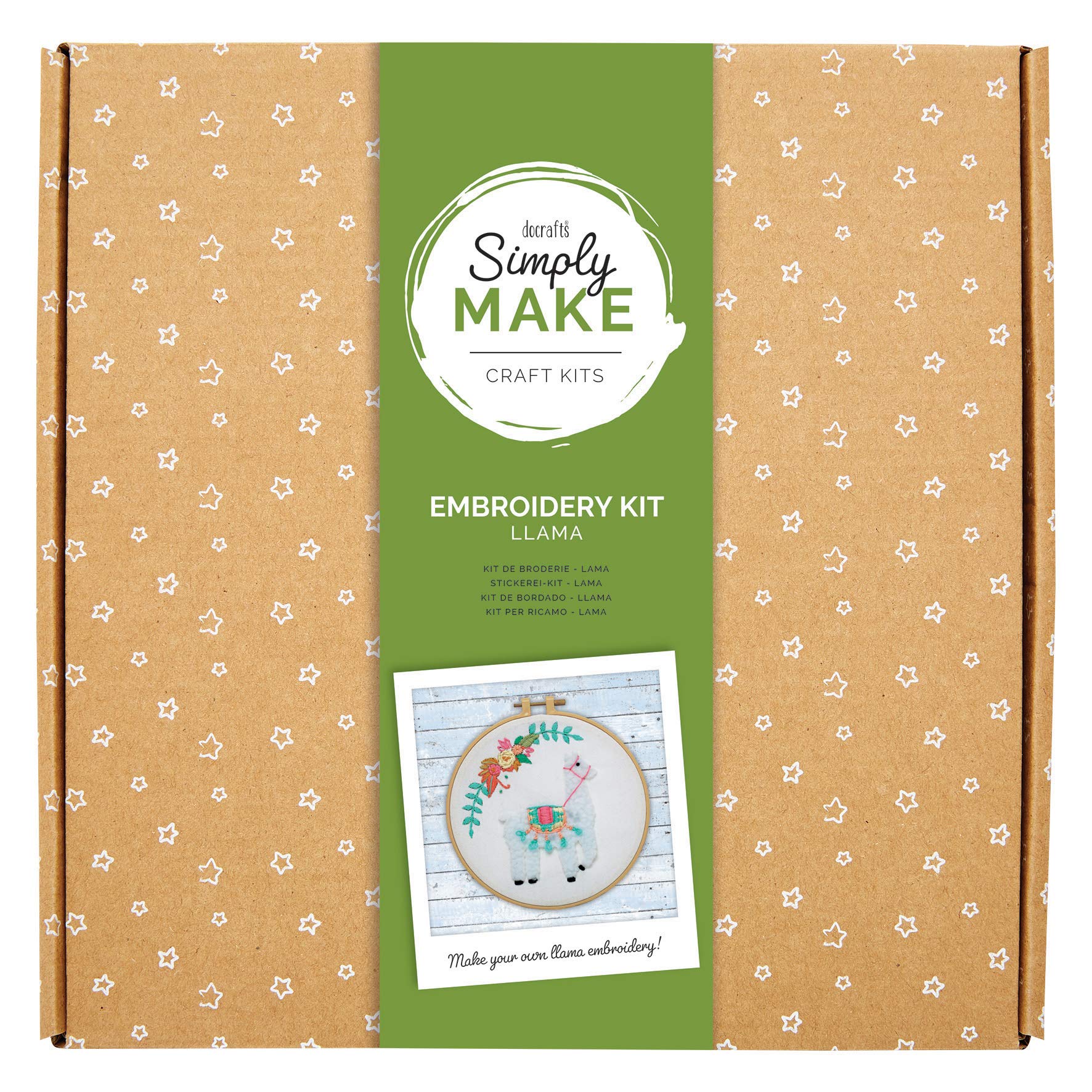 Simply Make Adults Llama Sewing Needle Stitch Embroidery Hobby Kit, Perfect Starter Set Sewing Kit Featuring Tool Set, Embroidery Threads - Perfect Embroidery Kits for Adults & Kids Sewing
