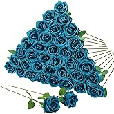 Hoemwarm 36 Pcs Teal Artificial Roses with Long Stems, Blue Green Fake Silk Rose Artificial Flowers Bulk for Bridal Wedding Bouquet Centerpiece Ball Arrangement Party Decor