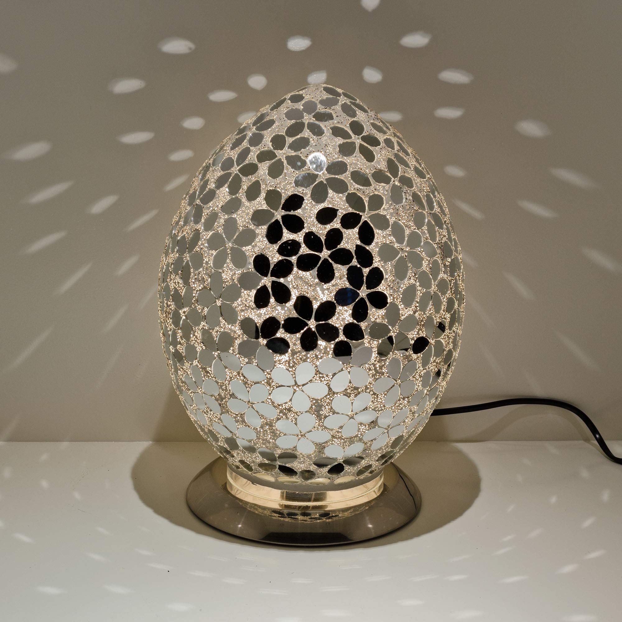 Febland Mirrored Flower Tile Medium Egg Lamp, Silver