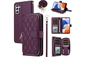 Furiet Argyle Wallet Case for Samsung Galaxy S24/S25 5G with Wrist Strap Shoulder Strap, Card Slot Zipper Purse Luxury PU Leather Stand Cell Phone Cover for S 24 24S 25 25S G5 Women Girls Deep Purple