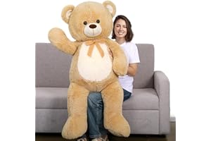 Tezituor Giant Teddy Bear 52", Life Size Plush Teddy Bear 4.3 Feet with White Belly, Large Stuffed Animals, Hug Big Plush Teddy Bear Valentines Day Gift for Girlfriend Kids, Light Brown