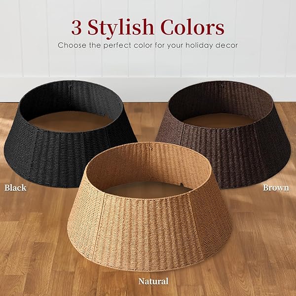 36IN EXTRA LARGE CHRISTMAS TREE COLLAR – WICKER WOVEN TREE COLLARS FOR ARTIFICIAL TREES – LARGE RATTAN RUSTIC FARMHOUSE BASKET FOR TREE BASE COVER WITH CORD CUT-OUT FOR 7.5FT 9FT 12FT TREE(NATURAL)