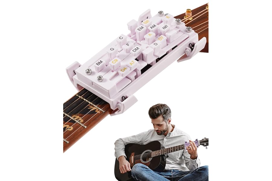Portable Guitar Chord Presser, Guitar Chord Helper And Trainer for Acoustic Guitar, Guitar Learning Tools for Beginners and Arthritis Player, Develop Confidence Quickly, white with clip