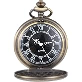 Men's Quartz Pocket Watch with Black Dial and Chain