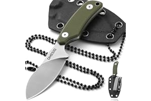 Omesio Neck Knife, Full Tang EDC Knife Necklace for Men, 5.82" Fixed Blade with Kydex SHeath and Clip, Nessmuk Blade Small D2 Steel G10 Handle for Outdoor, Survival, Camping