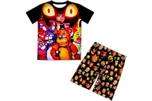 IOWILLAR Boys Five Horror Bear Shirt Set Little Kids Cartoon Movie Game Tee Top 2PCS Short Sleeve Clothes Outfit