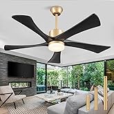 52" Black and Gold Ceiling Fan with Lights and Remote, Outdoor Ceiling Fan for Patios, USA Original Patent, ETL Listed, 3 Downrods, 5 Blade, 6 Speeds Reversible DC Motor, Gold Black Fans for Indoor