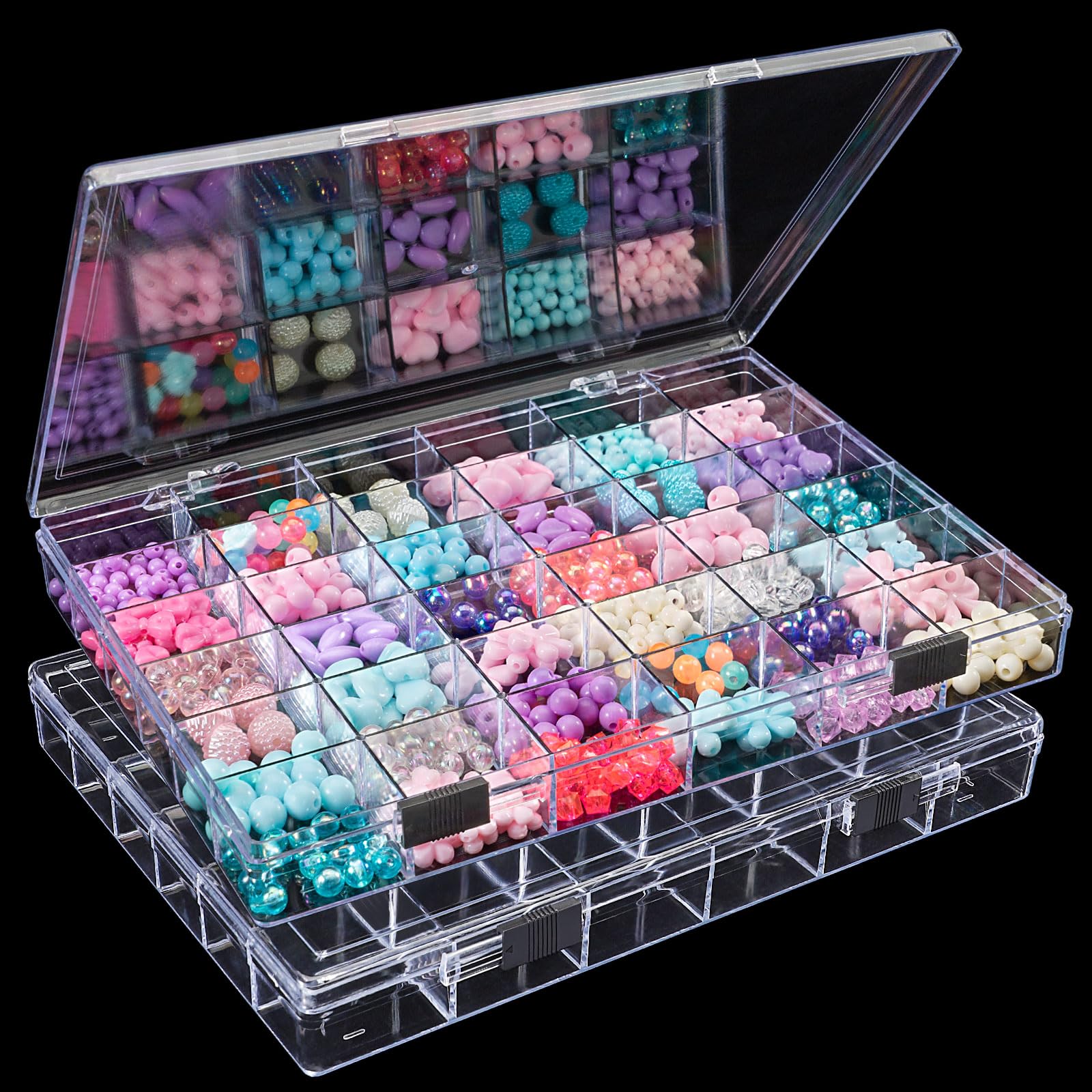 Photo 1 of Udefineit 2 Packs 36 Grids Clear Plastic Organizer Box, Small Craft Jewelry Storage Container with Double Buckles, Acrylic Beads Organizer Nail Charm Holder for Small Items Art DIY Display Collection