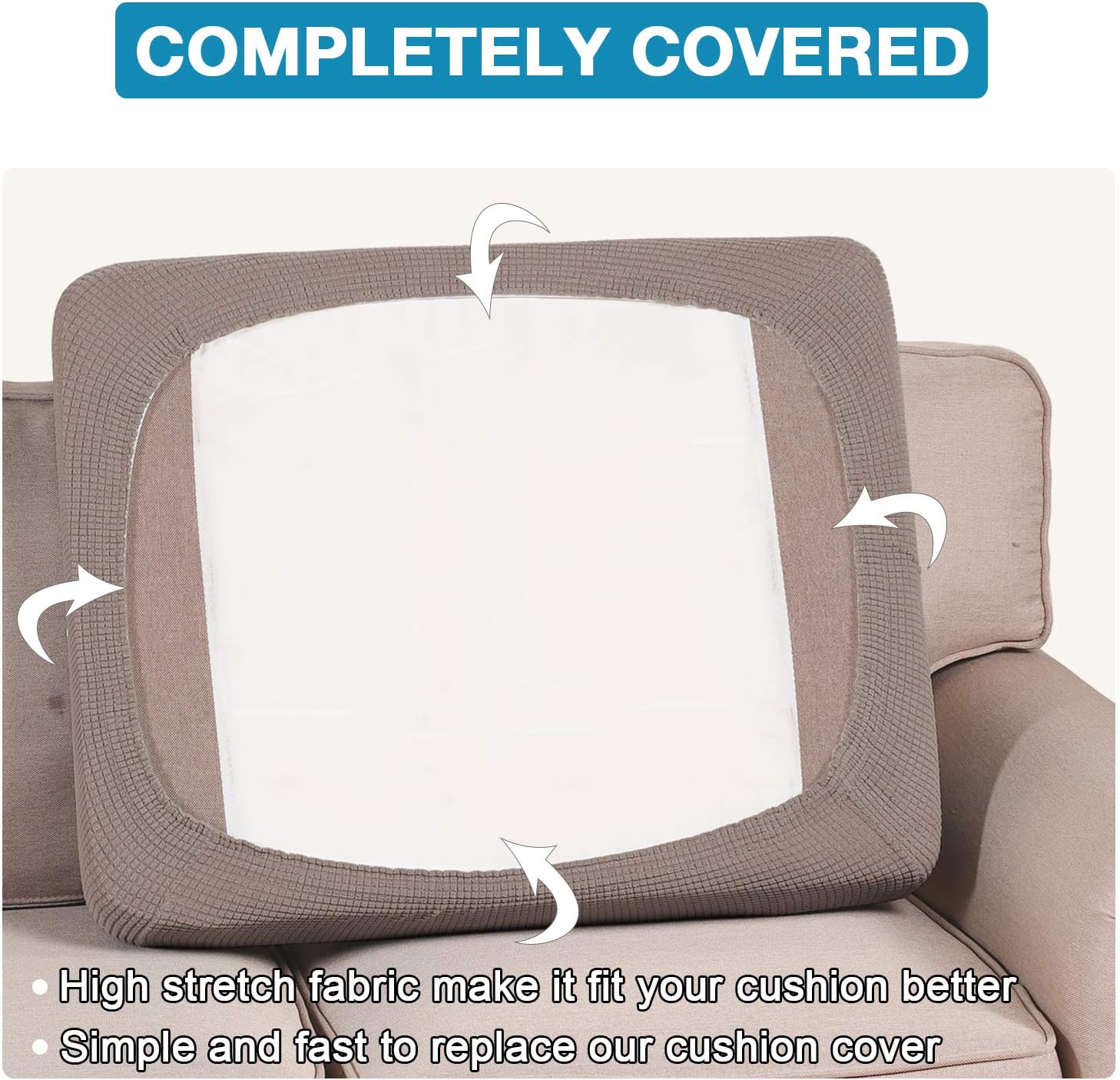 High Stretch Seat Cushion Cover Sofa Cushion Furniture Protector fot Sofa Seat Sofa Slipcover Sofa Cover Soft Flexibility with Elastic Bottom (3 Pieces Cushion Covers, Taupe): Furniture & Decor