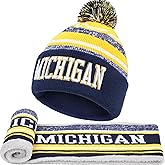 Winter Football Beanie Hat Scarf Set for Men, Knit Pompom Beanie Cap Neck Warmer Scarves