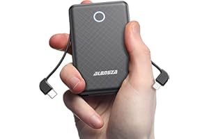 Alongza Portable Charger Small Size Built in Cable 6000mAh Power Bank, External Battery Pack Lightweight Backup Charger, Ultra Slim Battery Backup Charger for Cell Phones