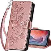 for Motorola Moto G Play 2024 4G Wallet case, Rose Gold-Butterfly | 3 Card Holders, Kickstand, Shockproof TPU Shell, PU Leather, Magnetic Closure, Protective Flip Folio Cover, Women