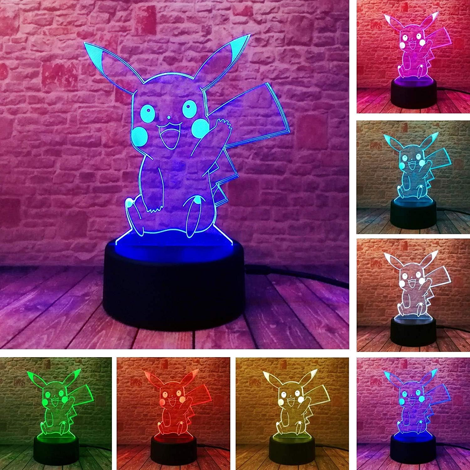 Children's room decoration lamp& Led Anime Pocket Mostri Pikachu Pokemon Go Action Figure Night Lights Lampada da tavolo 7 Cambia Colore Bambino Bambini Baby Toys Regali Amici e colleghi Dare Regali S