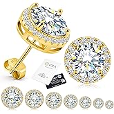 Delzzad Moissanite Earrings for Men, Solid S925 Sterling Silver and 18K Golden Plated Halo Stud Earrings for Women Valentine's Day Mother's Day Gifts - D Color VVS1 Hypoallergenic Dainty Moissanite Jewelry for Sensitive Ear, 0.2CT-10CT, 3-11mm
