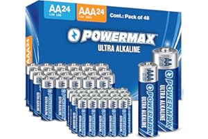 Powermax Alkaline Batteries 48-Count Combo Pack (24 Double AA, 24 Triple AAA), Ultra Long Lasting Battery for Home and Office