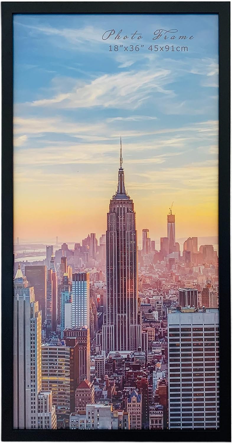 Photo Albums, Frames & Accessories - Frame Amo 18x36 Black Modern Picture or Poster Frame, 1 inch Wide Border, Smooth Wrap Finish, Acrylic Face