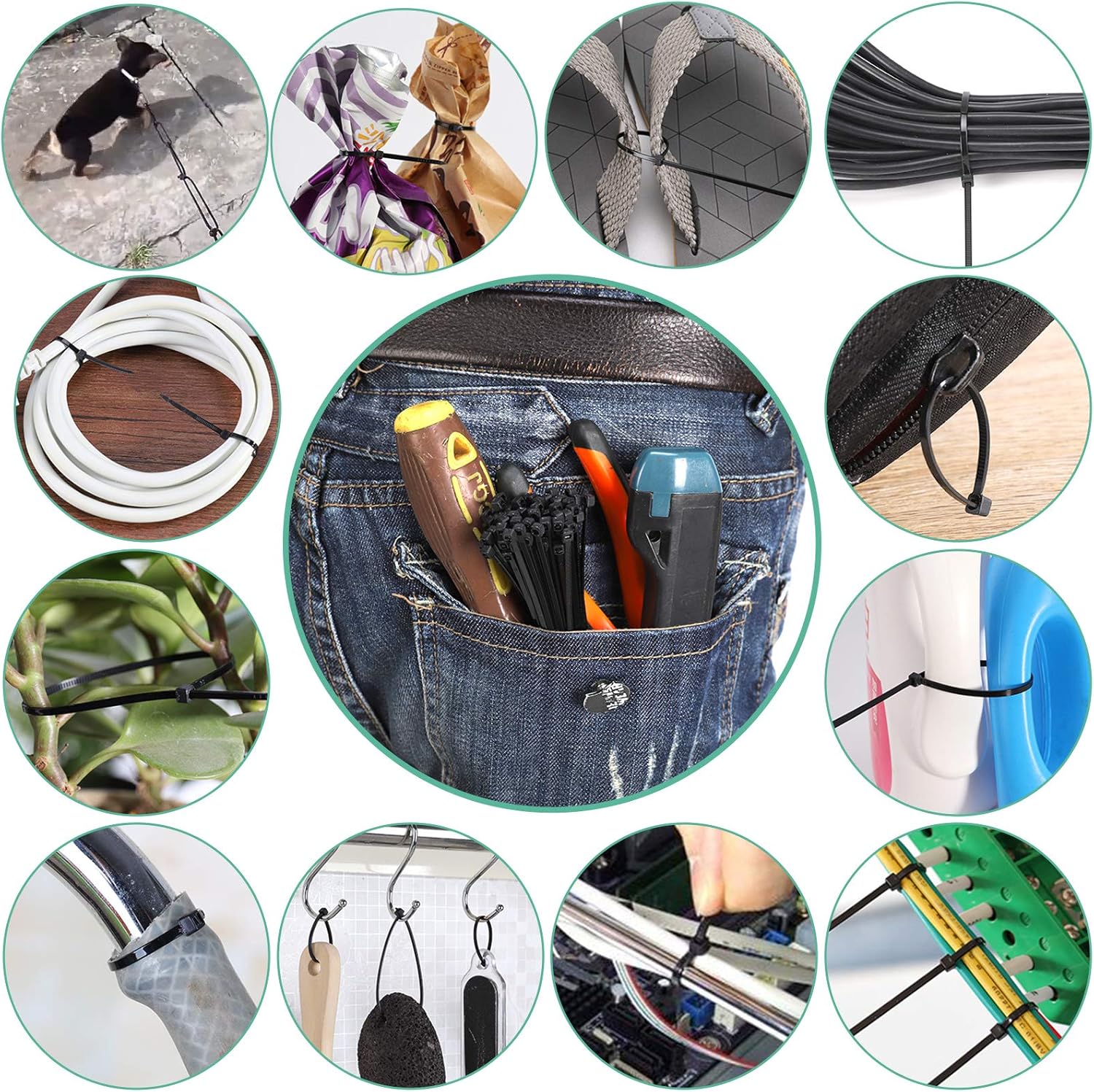 400 Pack Black Cable Ties, 2.5 x 100 mm 2.5 x 200 mm, 3.6 x 300 mm, 4.6