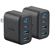Anker Zolo USB C Charger Block, 2-Pack 4-Port Wall Adapter with 50W Max Output, 2 USB-C and 2 USB-A, Compact and Stable Design, for iPhone 17/16 Series, MacBook, iPad, Pixel, Galaxy, and More (Black)