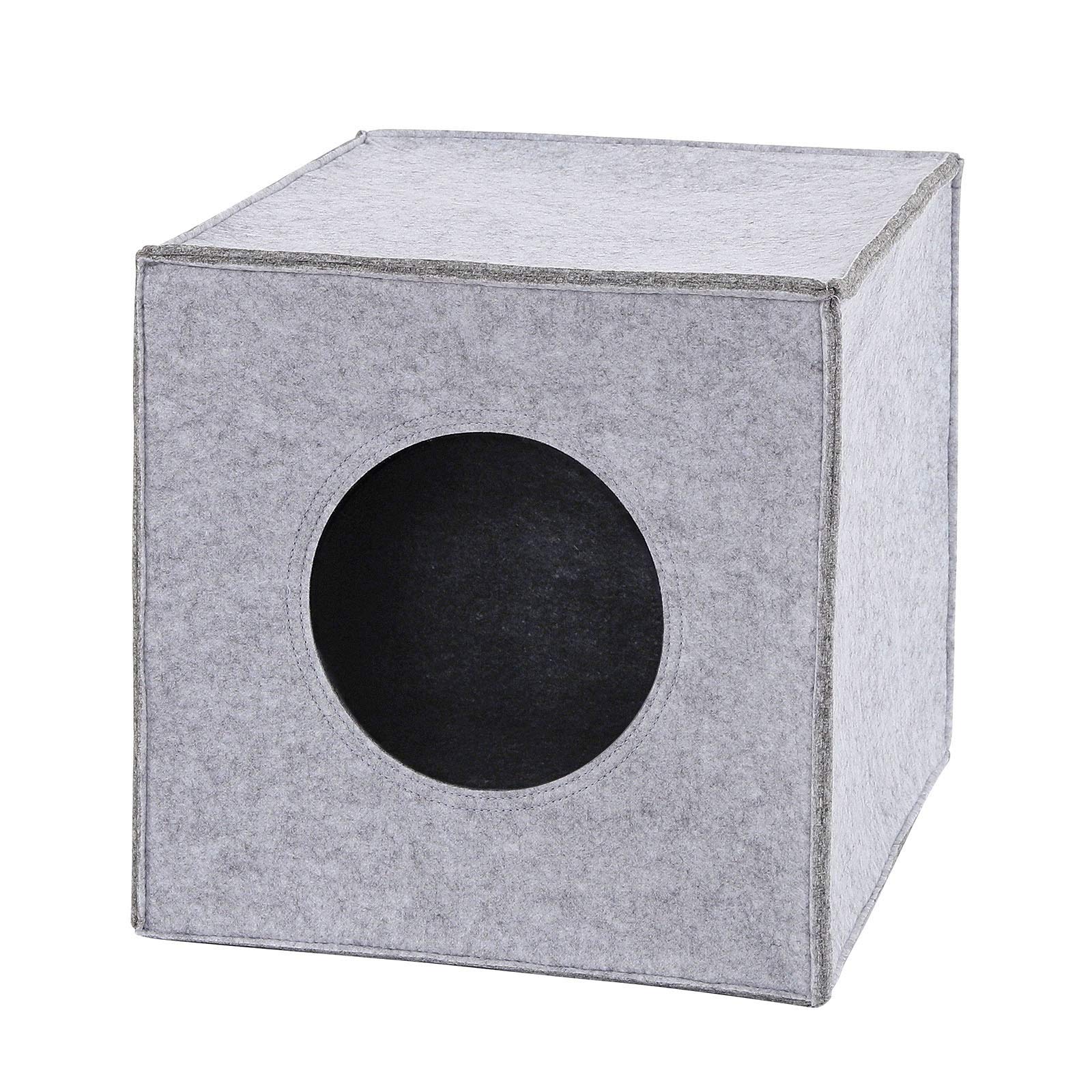 lionto Cat cave made of sturdy felt suitable for shelves & other shelving systems, 33x37x33 cm, cat bed foldable in cube shape, free-standing, easy-care, without cozy cushion, light grey