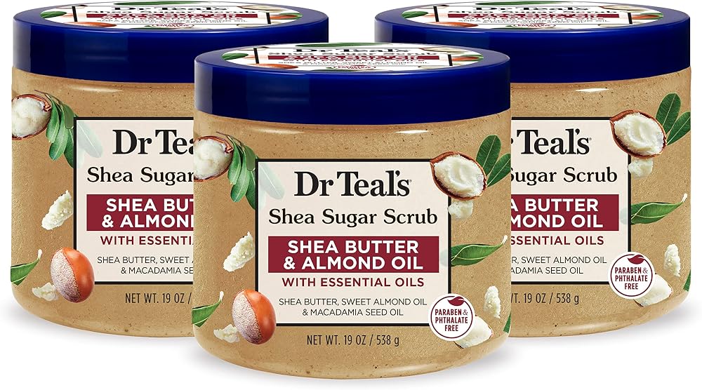 Dr Teal's Shea Sugar Body Scrub, Shea Butter with Almond Oil & Essential Oils, 19 oz (Pack of 3)