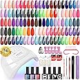PHOENIXY Gel Nail Polish Kit with U V Light 48W, 56 Pcs 108 Effect Gel Nail Polish Set Base Glitter Top Coat Gel Nail Kit Manicure Tools Gifts for Women