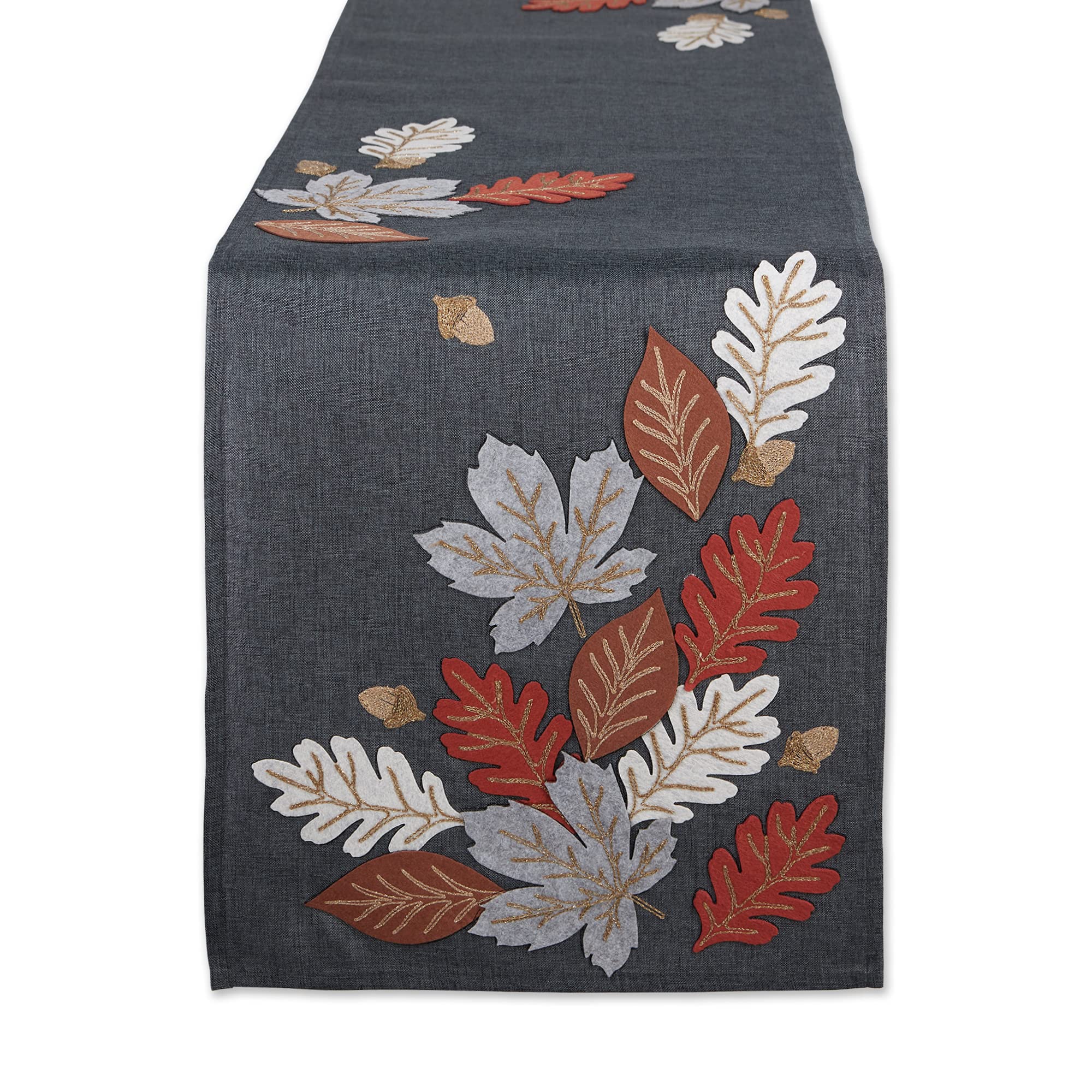 DII Fall Table Décor Embroidered Tabletop for Thanksgiving Dining, Table Runner, 14x70, Autumn Leaves