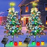 Aukora Solar Christmas Tree Lights Outside Decorations 31 in,8 Modes Christmas Light Outdoor Waterproof with 23 Xmas Accessories & 3 Gifts Box Lights for Garden Pathway Cemetery Decorations,2Pack