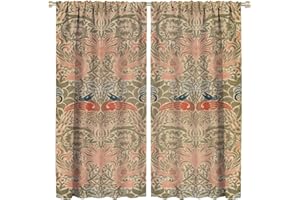 NANACUR William Morris Retro Decor Curtains, Peacock Bohemian Abstract Art Pattern Print Window Drapes, for Bedroom Living Room 21(W)*45(L) 2 Panels (Decorative)