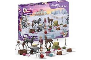 Schleich Horse Club - 2025 Horse Club Advent Calendar: Holiday Foal Magic - 34 Toys Including Poseable Figurine, 3 Horses and Accessories - Holiday Event Calendar for Christmas - Kids Ages 5+ | 99178