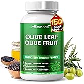 Nessarit Olive Leaf & Olive Fruit 9,100mg with 60% Oleuropein & 60% Hydroxytyrosol – Plus Black Seed Oil & Black Pepper – 150 Capsules