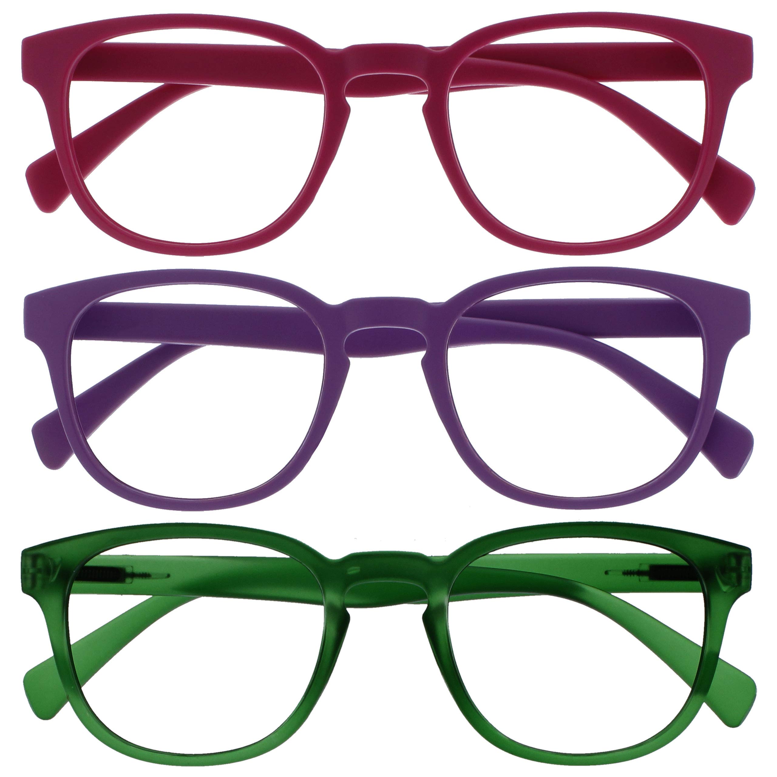 Photo 1 of OPULIZE POP Reading Glasses for Women Men,Scratch Resistant Round Matt Frame with Spring Hinges, Pink, Purple, Green +2.50 (Pack of 3)