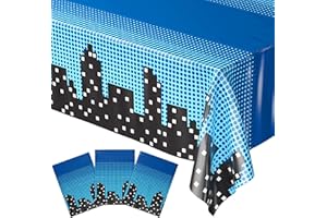 Blue Orchards Superhero Cityscape Table Covers (Pack of 3) 108"x54" XL - Superhero Table Cloth for Parties, Birthday Party Supplies, Boy Birthday Party Decorations, Super Hero Brithday Party