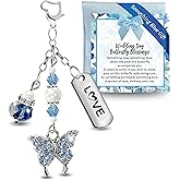 Gutsy Goodness Something Blue Butterfly Charm For Bride Wedding Day Gift, Handmade Tradition Silver Tone Keepsake Pendant, Jewelry Travel Pouch Accessory Set Sentimental Card, Bridal Shower Idea