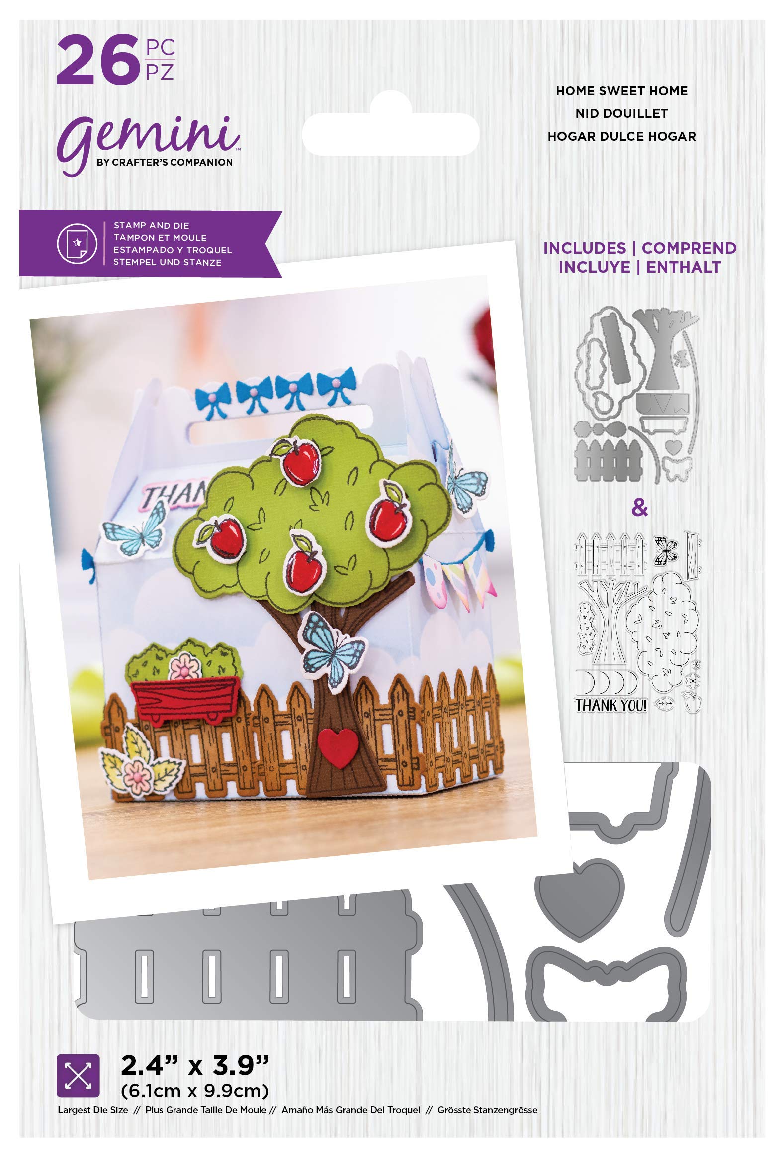 Crafter's Companion Gemini-Clear Acrylic Stamp & Metal Die Set Sweet Home, Silver, One Size