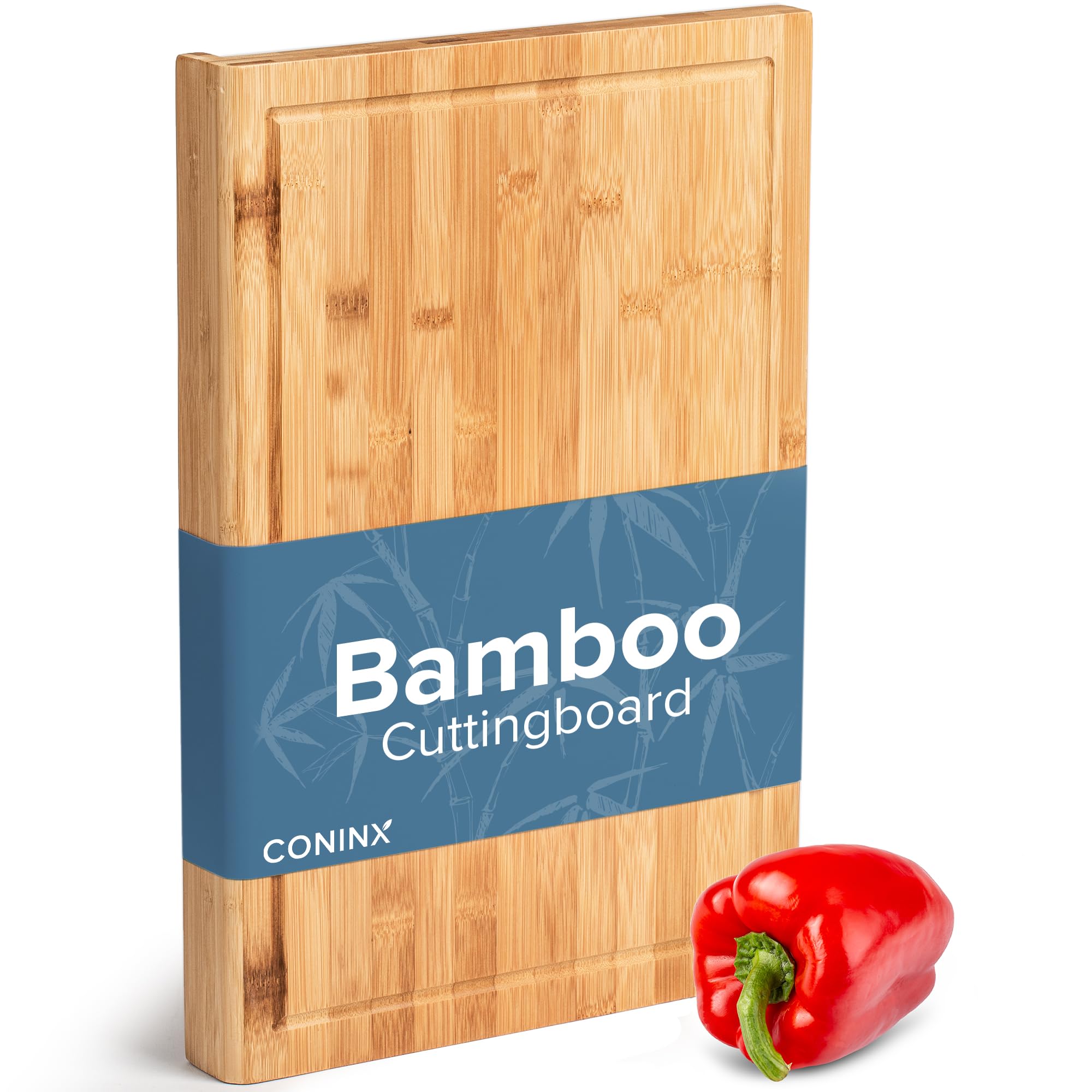 Coninx Wooden Chopping Board 45x30x2.5cm | Bamboo Countertop Cutting Board with Juice Groove for Clean Worktop | Kitchen Table & Worktop Saver | Wood Serving Board with Built-in Lip