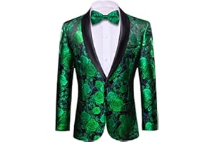 BARRY.WANG Barry. Wang Men's Sport Coats & Blazers Flower Suit Jacket 1 Button Paisley Tuxedo Mardi Gras Carnival Parade Gift
