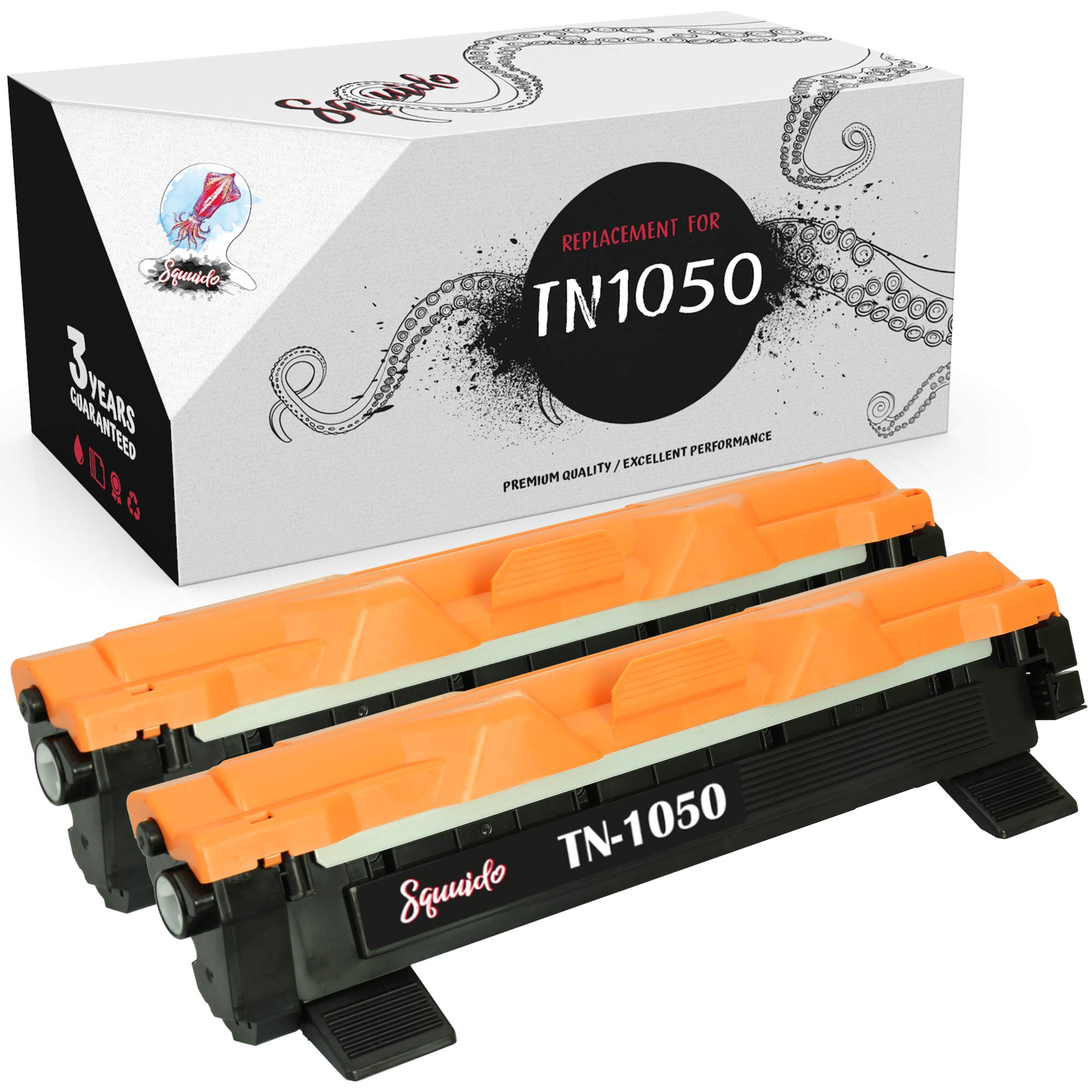 Squuido 2 toner cartridges TN1050 TN 1050 compatible with Brother MFC-1810 MFC-1910W HL-1110 HL-1112 DCP-1510 DCP-1512 DCP-1610W DCP-1612W HL-1210W HL-1212W | High Yield 1000 pages