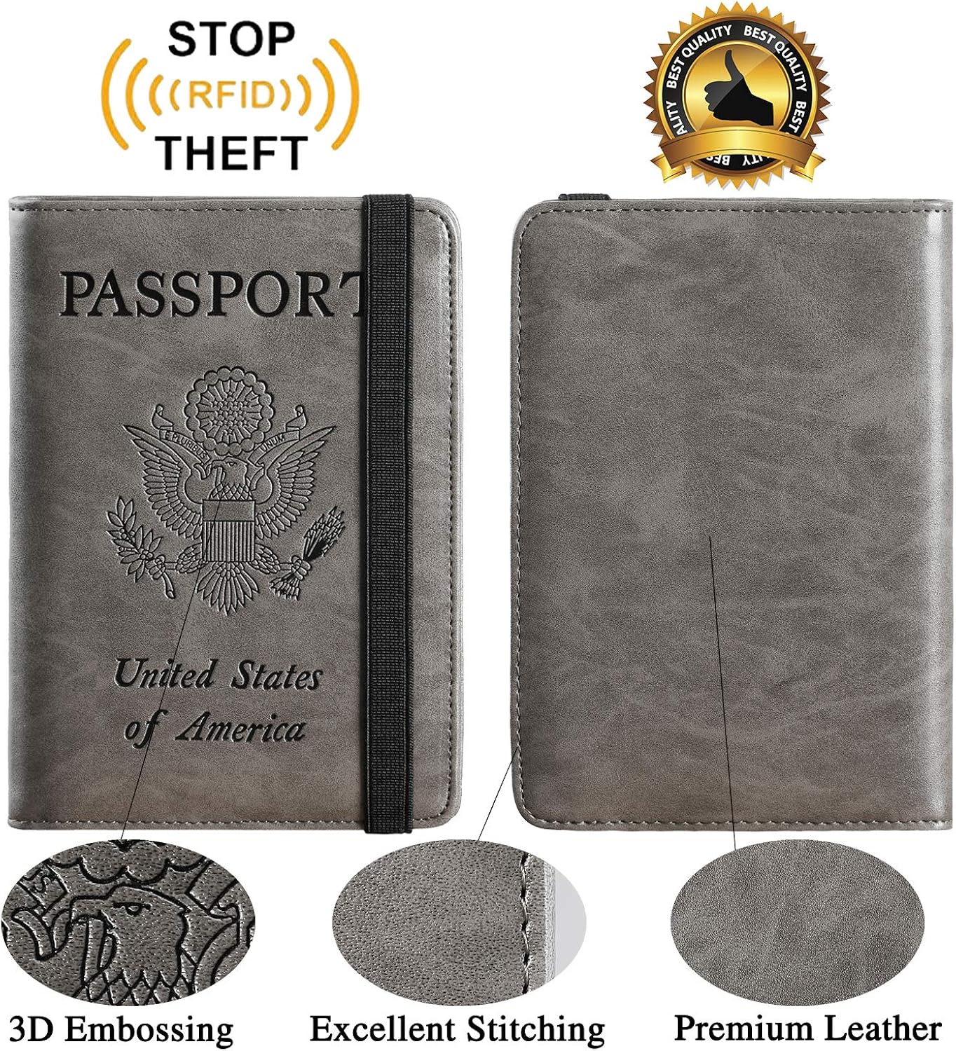  | Passport Holder Cover Wallet RFID Blocking Leather Card Case Travel Document Organizer (Coffee Grey) | Passport Covers
