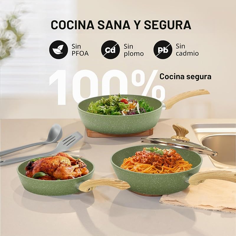 Juego de Ollas y Sartenes Inducción 12 Piezas Verde