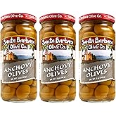 Santa Barbara Green Olives Pitted Anchovy Stuffed, Perfect for Charcuterie Boards, Salads, Pizza, and Pasta, 3 Pack, 5oz (142grams) Each