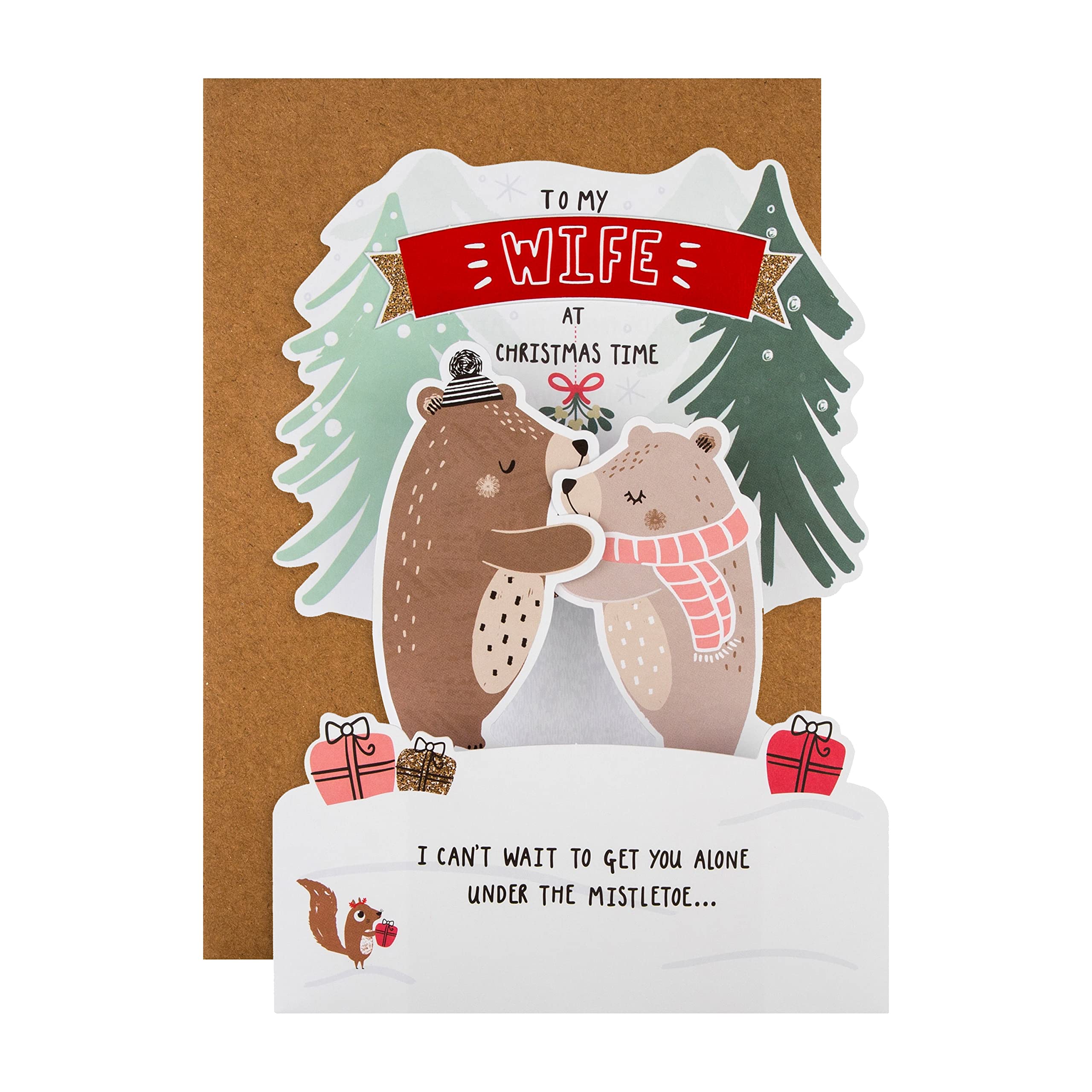Hallmark Christmas Card for Wife - Cute Pop Up Bears and Mistletoe Design
